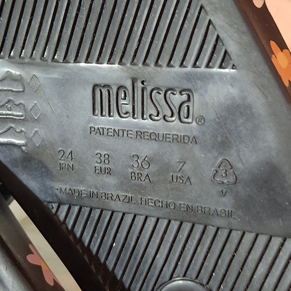 Melissa x Larroude Black Multicolored Floral Motif Rubber Slip-On Slides Size 7 - Picture 15 of 16